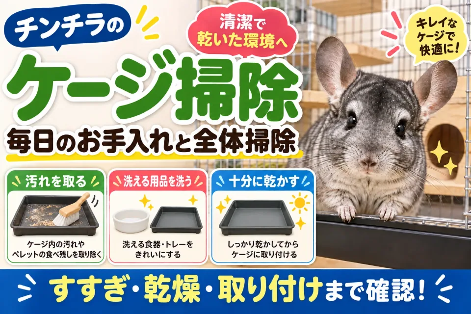 チンチラのケージ掃除｜毎日の掃除と定期的なお手入れ